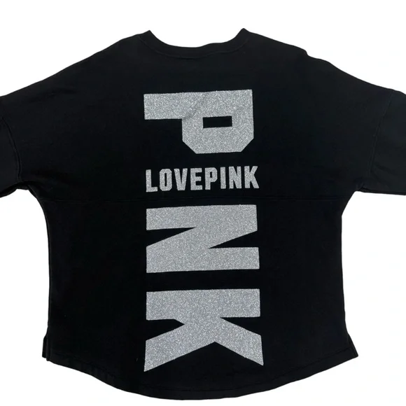 PINK Victoria’s Secret Glitter Bling Logo Varsity Crew Oversized Sweatshirt - Picture 6 of 14
